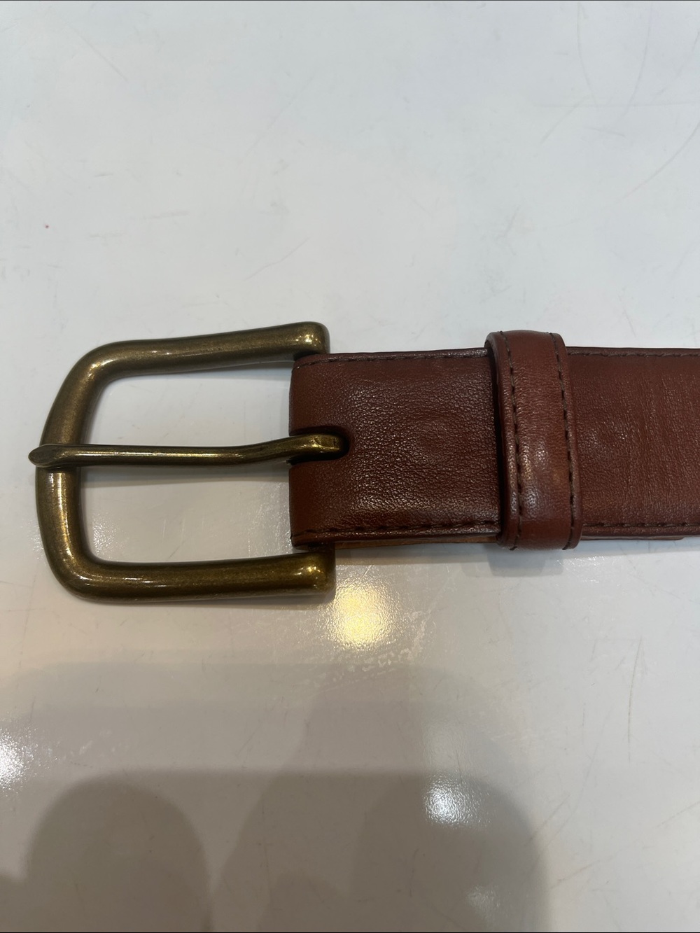 Tecovas men’s Brown Calfskin Belt with Antique Brass Buckle. - Picture 2 of 11